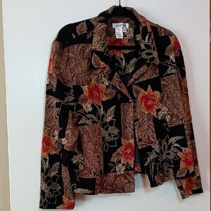 Coldwater Creek Women's Floral Blazer - Black, Brown, and Red